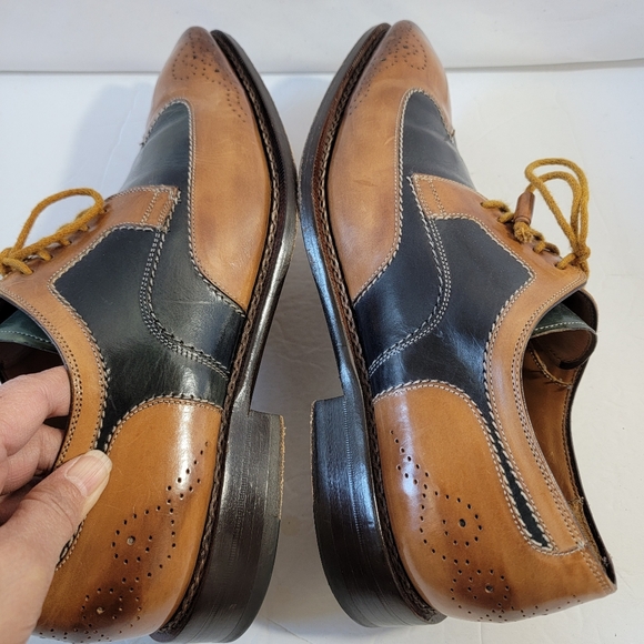 Mezlan Copa Men\'s 10.5M Hand-Burnished Antiqued Italian Calfskin Shoes Tan/Blue main image 4
